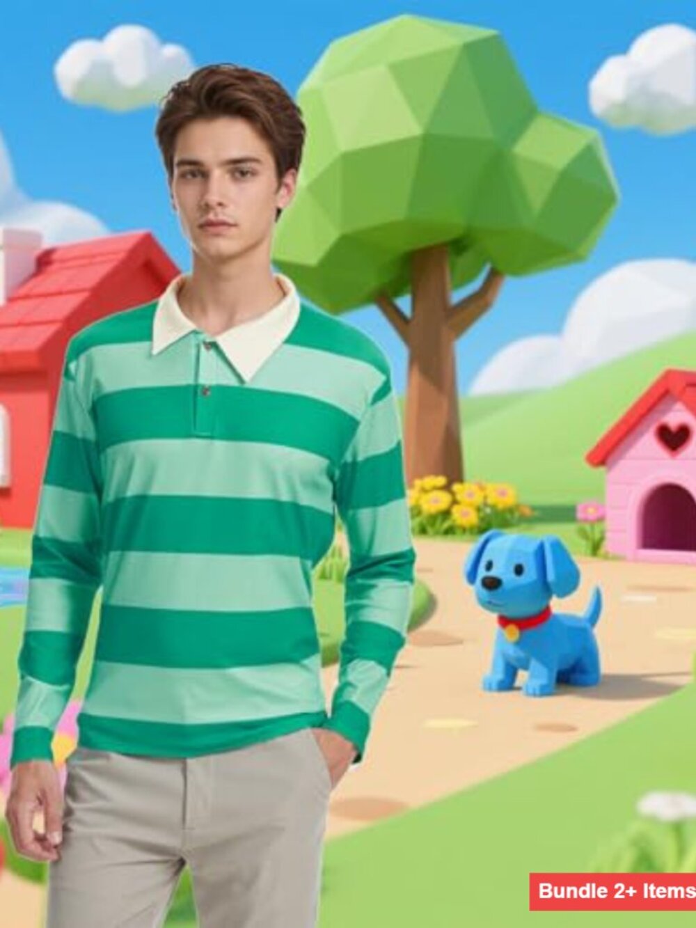 Men's Long Sleeve Striped Polo Shirt for Halloween Cosplay Costume - Picture 5 of 7